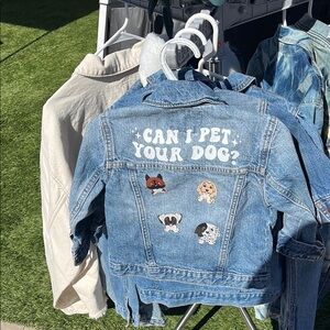 Light Blue Denim Jacket with Dog Graphics